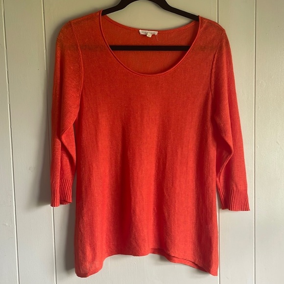 Eileen Fisher Sweaters - EILEEN FISHER Woman’s Orange Linen 3/4 Sleeve Pullover Sweater Top